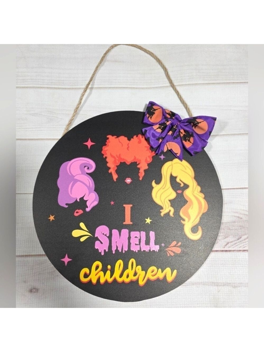 Hocus Pocus I Smell Children Halloween Wall/Door Hanging Decor with Bow - New
